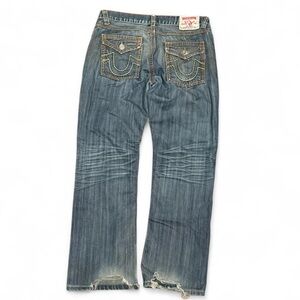 Y2K True Religion Billy Super T Embroidered Faded Bootcut Flared Jeans